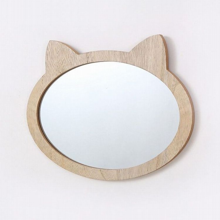 【訳あり】ウォールミラー ラウンド型 アニマルモチーフ 耳付き 木製フレーム シンプル ネコ クマ ネズミ