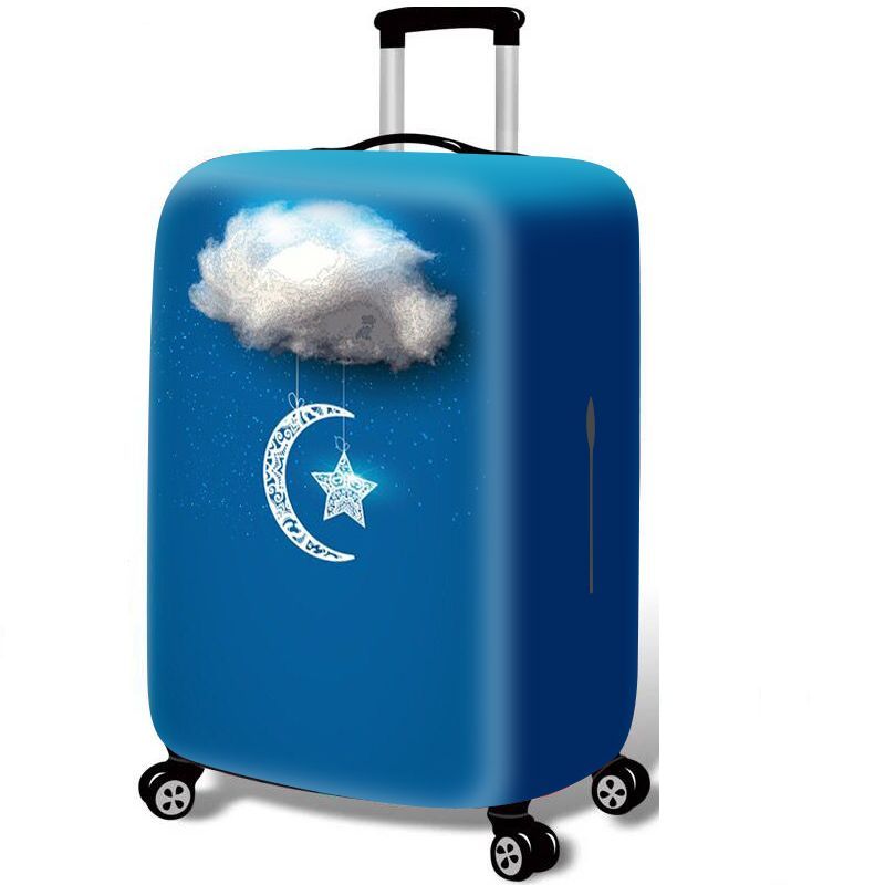 スーツケースカバー 立体的に見える雲 ぶら下がった月と星 夜空風 ブルー (Lサイズ)
