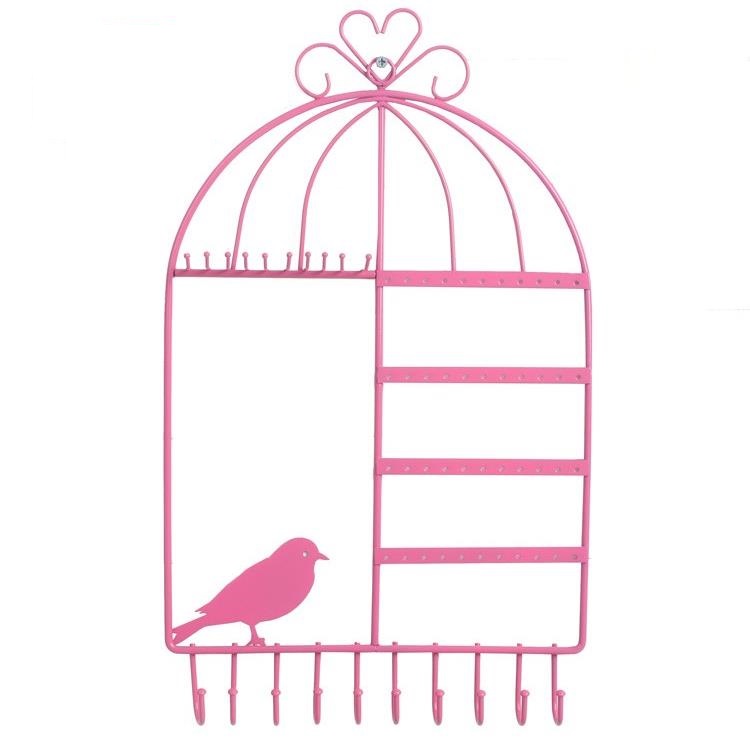 アクセサリースタンド 壁掛け用 鳥かご型 (ピンク)