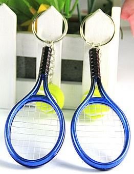 キーホルダー ペア テニスラケット ボール メタリック 2個セット (ブルー)