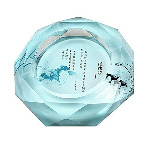 灰皿 淡いブルー 漢詩 中国的 ガラス製