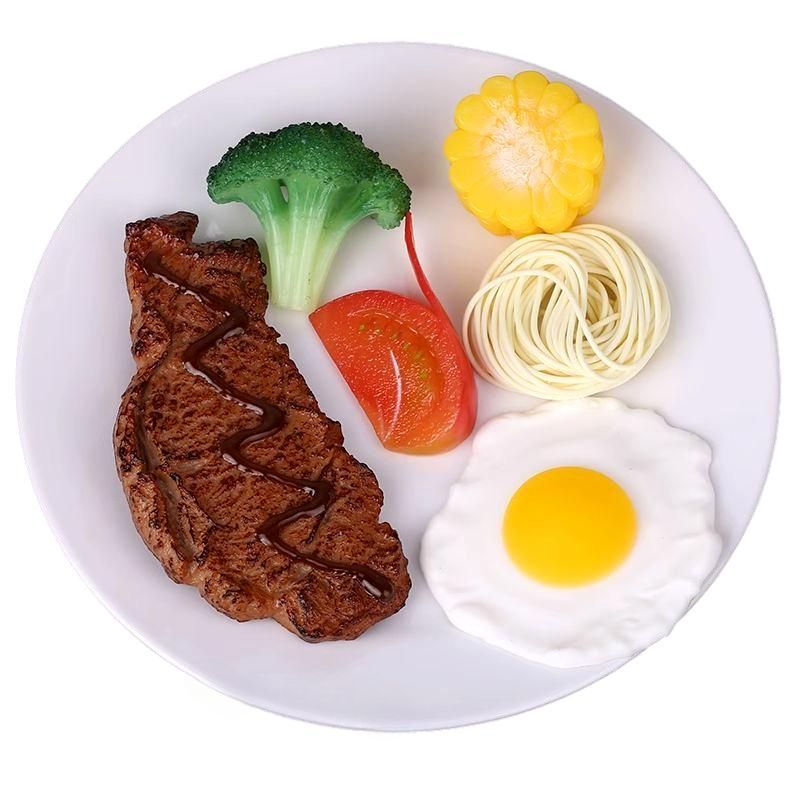 食品サンプル こんがりステーキ & 付け添え 食品模型 リアルな肉や野菜 6点セット