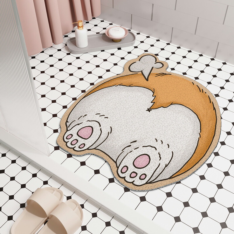 お風呂マット 浴室内マット アニマル マンガ風イラスト 滑り止め付き (犬のおしり×Aタイプ)
