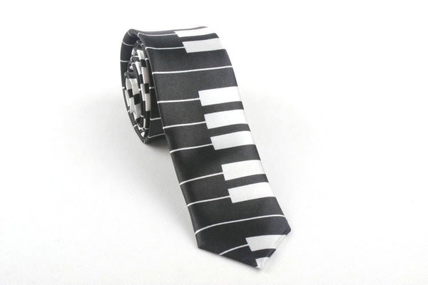 ネクタイ 細身 サテン 個性的 カジュアル ピアノ柄 (ブラック)