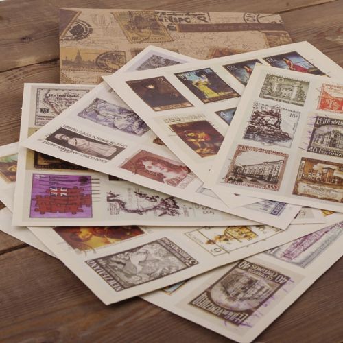 デコレーションシール 外国の切手風 アンティーク風 6枚セット