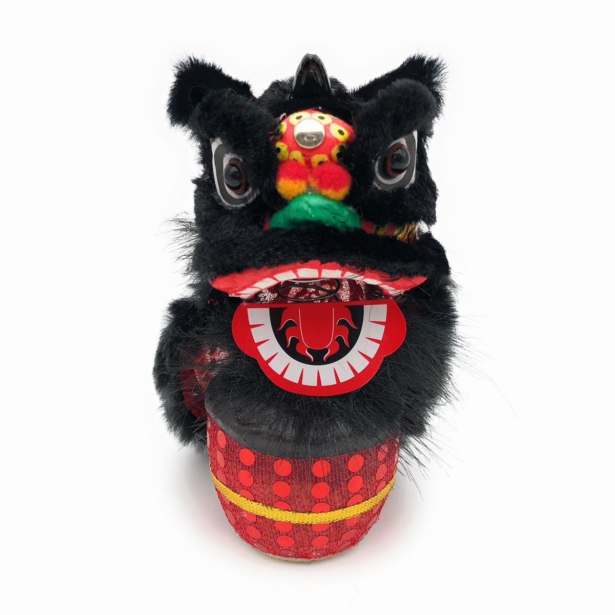 置物 獅子舞 人形風 ミニチュア チャイナ風 中国土産 (ブラック)